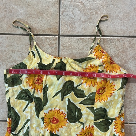 Vintage 90s Express Sunflower Print Rayon Spagetti Strap Mini Dress, Sz 7/8 - Picture 8 of 8